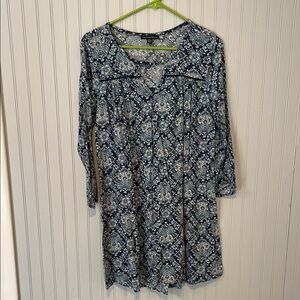 American Eagle Outfitters Blue & White Pattern Long Sleeve Dress | Medium